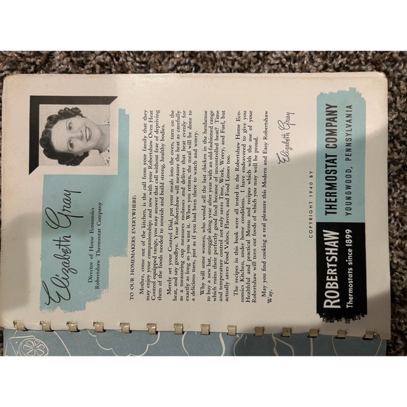 Vintage 1940 Robertshaw Cook Book Tested Recipes Oven Cooking Elizabeth Gray‎ - Picture 3 of 3